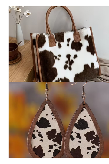 Vegan Cowhide Purse & TearDrop Earrings