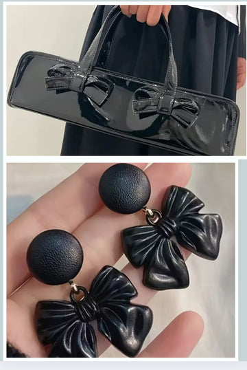Vegan patent leather bow purse & Earrings